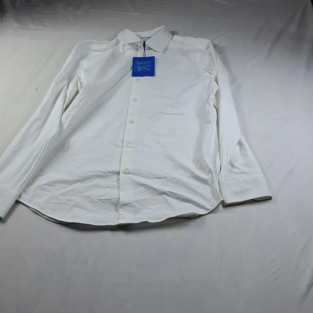 BUGATCHI OoohCotton Tech Men's Medium White Stretch Dress Shirt Long Sleeve